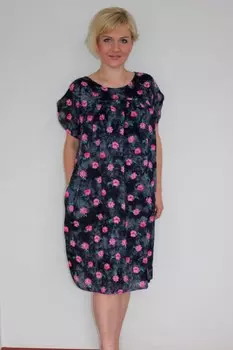 Платье штапельное Алла (розовые цветы)