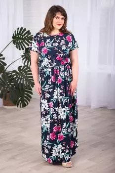 Платье штапельное Даниэла (темно-синее)