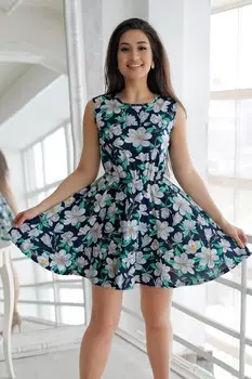 Платье трикотажное Ада (белые цветы)