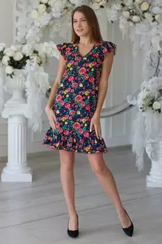 Платье трикотажное Эшель (красно-желтые цветы)