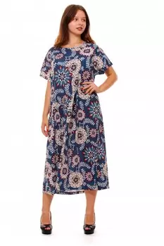 Платье трикотажное Кармела (сине-бежевое)