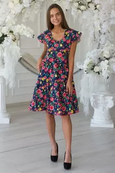 Платье трикотажное Лючана (красно-желтые цветы)