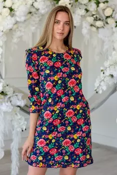 Платье трикотажное Марселия (красно-желтые цветы)