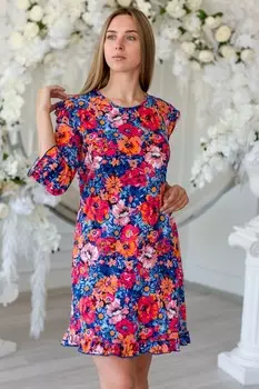 Платье трикотажное Марселия (оранжевые цветы)