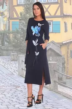 Платье трикотажное Олив (голубой цветок) рр