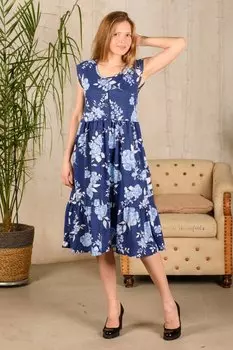 Платье трикотажное Шерри (голубые пионы) рр