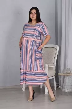 Платье трикотажное Вивьян (розово-синее)