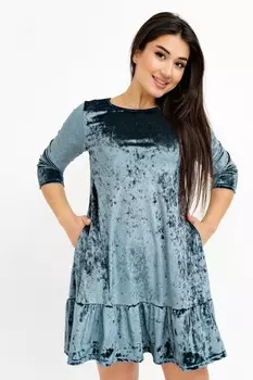 Платье велюровое Лареина (серо-зеленое)