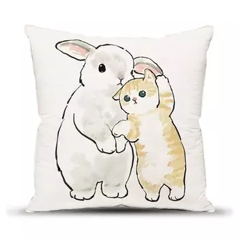 Подушка декоративная 40x40 Котик с зайкой