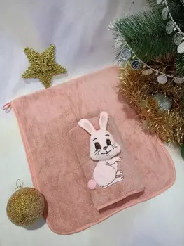 Полотенце из микрофибры 33x74 Зайка (коралловое) зк