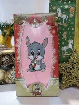 Полотенце из микрофибры шоколадка Заяц (персиковое) зк