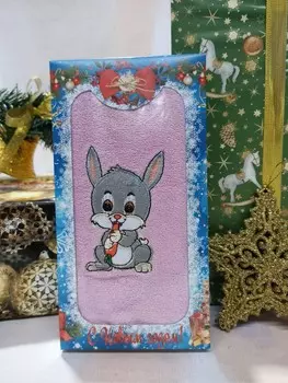 Полотенце из микрофибры шоколадка Заяц (сиреневое) зк