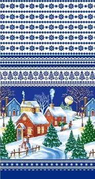 Полотенце из рогожки 40x75 Зимняя деревушка (синее) зк