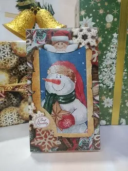 Полотенце из рогожки шоколадка 40x75 Снеговики (вид 2) зк