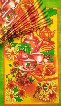 Полотенце вафельное 34x62 Чаепитие (желто-зеленое)