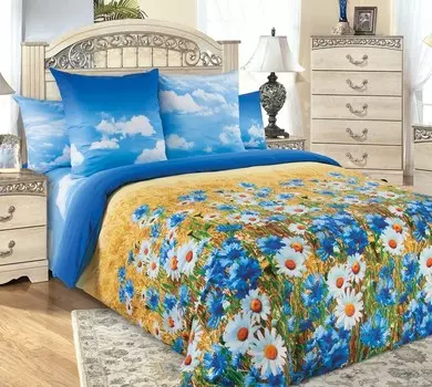 Простыня из перкаля 1,5-спальная Васильки эконом зк