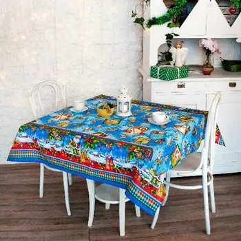 Скатерть 145x145 С Новым годом (голубая)