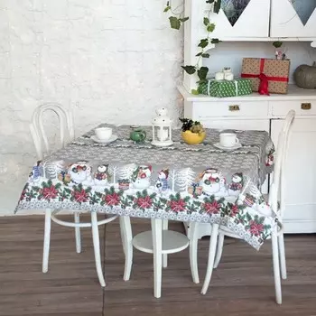 Скатерть 145x180 Снеговики (серая) зк