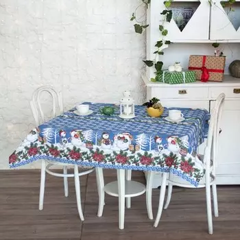 Скатерть 145x180 Снеговики (синяя)