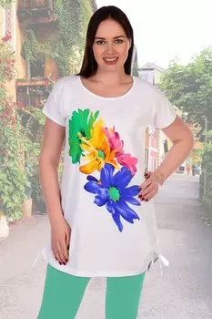 Туника трикотажная Герберы (белая) рр