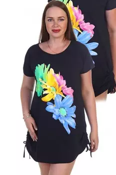 Туника трикотажная Герберы (темно-синяя) рр