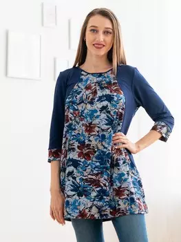 Туника трикотажная Кларибелла (цветы на сером)