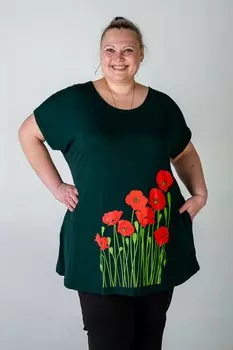 Туника вискозная Маки (темно-зеленая) рр