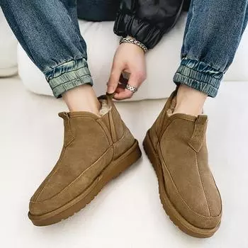 003 Snow boots men s winter velvet thickened bread shoes leather casual versatile non-slip warm cotton shoes cold 38
