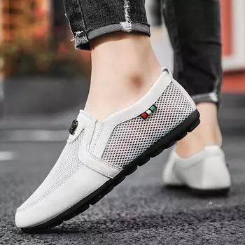 007 Men s Classic Popular Big Hole Net Casual Shoes One Pedal Breathable Thin Versatile Doudou Shoes Shoes 39 белый