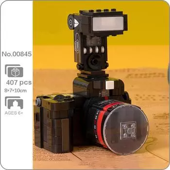 00845 Черная вспышка, усовершенствованная цифровая зеркальная камера, модель машины, DIY мини-блоки, кирпичи, строительные игрушки для детей, без коробки