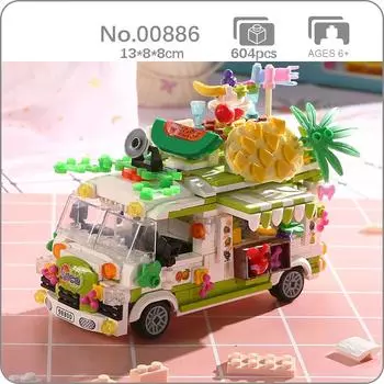 00886 Автомобильный мир, фруктовый сок, напиток, автомобиль, ананас, яблоко, грузовик с едой, 3D мини-блоки, кирпичи, строительные игрушки для детей, без коробки