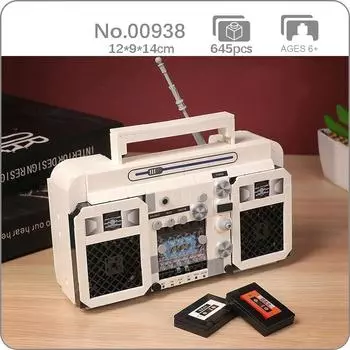 00938 Ретро Антенна Радио Магнитофон Модель машины DIY Мини-блоки Кирпичи Строительная игрушка для детей без коробки