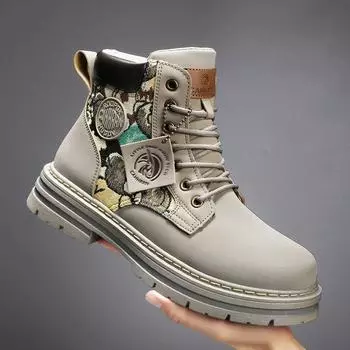 0218 Модные повседневные туфли Four Seasons Big Head, милые высокие ботинки Martin с медвежьим принтом, ретро-ботинки из матовой кожи на платформе, маленькие желтые ботинки 39