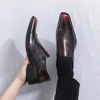 025 Spring Bullock men s shoes low-top foot platform shoes men s casual fashion large size single shoes 2 pointed leather shoes 38 чёрный