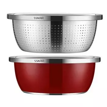 04 Микропористый дуршлаг из нержавеющей стали, большая вместимость 5 литров, с чашей для смешивания. Для мытья овощей, фруктов и риса, а также для слива отваренных макарон.(2PC)
