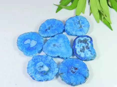 07Pcs Sky Blue Solar Druzy Agate Geode Fancy Cabochon Gemstone Lot 420Cts RQ-2661