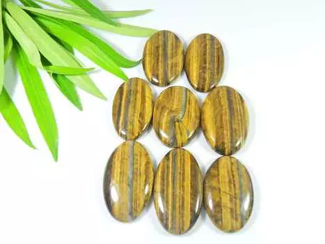 08 шт. натуральный тигровый глаз 35-39 мм овальный минеральный кабошон россыпью драгоценных камней лот RQ-2248