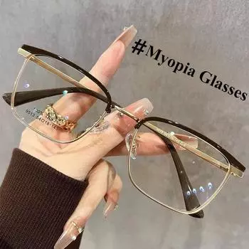 0-0.5-1.0-6.0 Myopia Glasses Rectangular Half Frame Anti Blue Light Versatile Metal Eyeglass Legs Durable Nearsighted Glasses 0 Anti blue light коричневый