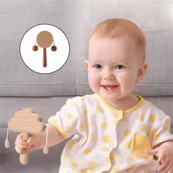 0-1-3 года Твердая древесина, Облако Погремушка, Детские развивающие игрушки, Новорожденные могут жевать деревянные колокольчики-погремушки One Size