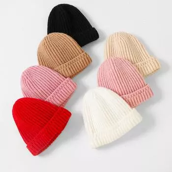 0-1 год новорожденный ребенок вязаная шапка осень зима розовый хаки белый однотонный цвет теплая шерстяная шапка повседневная ветрозащитная шапки для мальчиков и девочек 0-12 months
