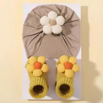 0-1 год Повязка на голову для новорожденного для младенца Эластичный вязаный тюрбан Детские банты Мягкий нейлон Детские головные уборы Детские аксессуары для волос Носки Подарочный набор newborn