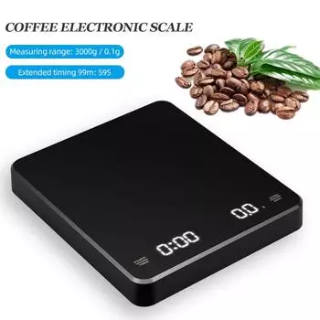0.1g/3kg Electronic Coffee Scale Pour Over Espresso Electronic Scale Auto Timer High Precision Smart Kitchen Scale USB Charging Russian Federation чёрный