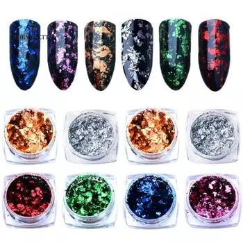 0,2 г блестящие пайетки для ногтей, украшения из фольги, блестки для дизайна ногтей, зеркальная пудра, маникюрный декор