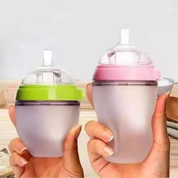 0-36 months baby silver silicone wide mouth baby bottle 250ml 150ml with handle, drop and drop-proof