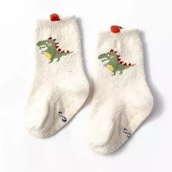 0-36M Autumn Winter Baby Newborn Coral Velvet Dinosaur Socks Boys and Girls Thick Floor Socks Toddler Antislip Warm Sleep Socks S(0-1T)