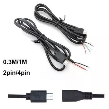 0,3 м 1 м Micro USB 2.0 тип A Мужской Женский Джек DIY Удлинитель Ремонтный Кабель 2/4 Контактный Сердечник Провода Данные Зарядное Устройство Шнур Питания Разъем Male 2pin 30cm