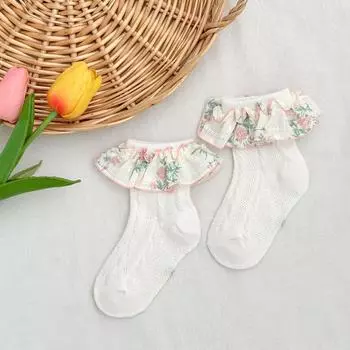 0-3Y Baby Girls Socks 75% Cotton Breathable Mesh Spring Summer Infant Toddler Lolita Lace Ruffle Floral Short Calf Pile Socks 0-1T