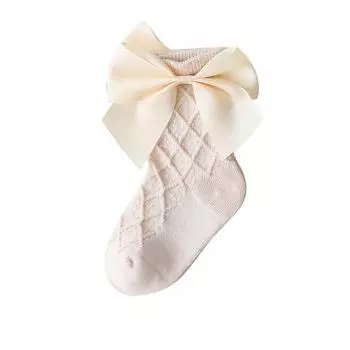 0-3Years Baby Girl Socks Spring Summer Toddler Bow Cotton Mesh Lace Baby Knee Socks Middle Tube Infant Baby Princess Long Socks S(0-1Years)