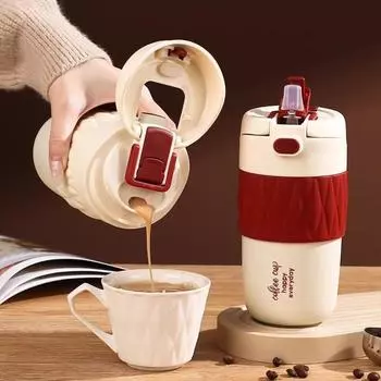 0,42 л керамическая термокружка для девочек, высококачественная кофейная кружка с трубочкой, переносная подарочная чашка для двух напитков 420ml