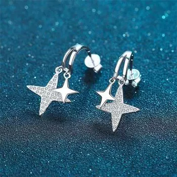 0,44 карата Муассанит Стерлингового Серебра 925 пробы с бриллиантами и звездами, женские свадебные серьги высокого качества, ювелирные изделия белый